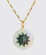 Sunburst Pearl and Diamond Pendant Necklace