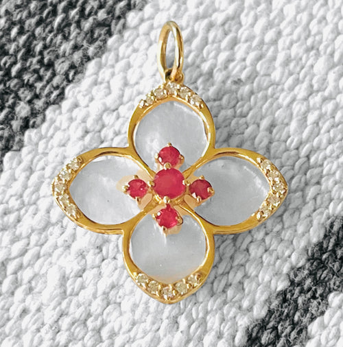 14k Gold Ruby & Sapphire Diamond Mother 0f Pearl Charms