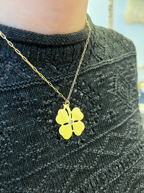 Large Birthstone Clover Pendant Necklace - 12 Gemstone Options