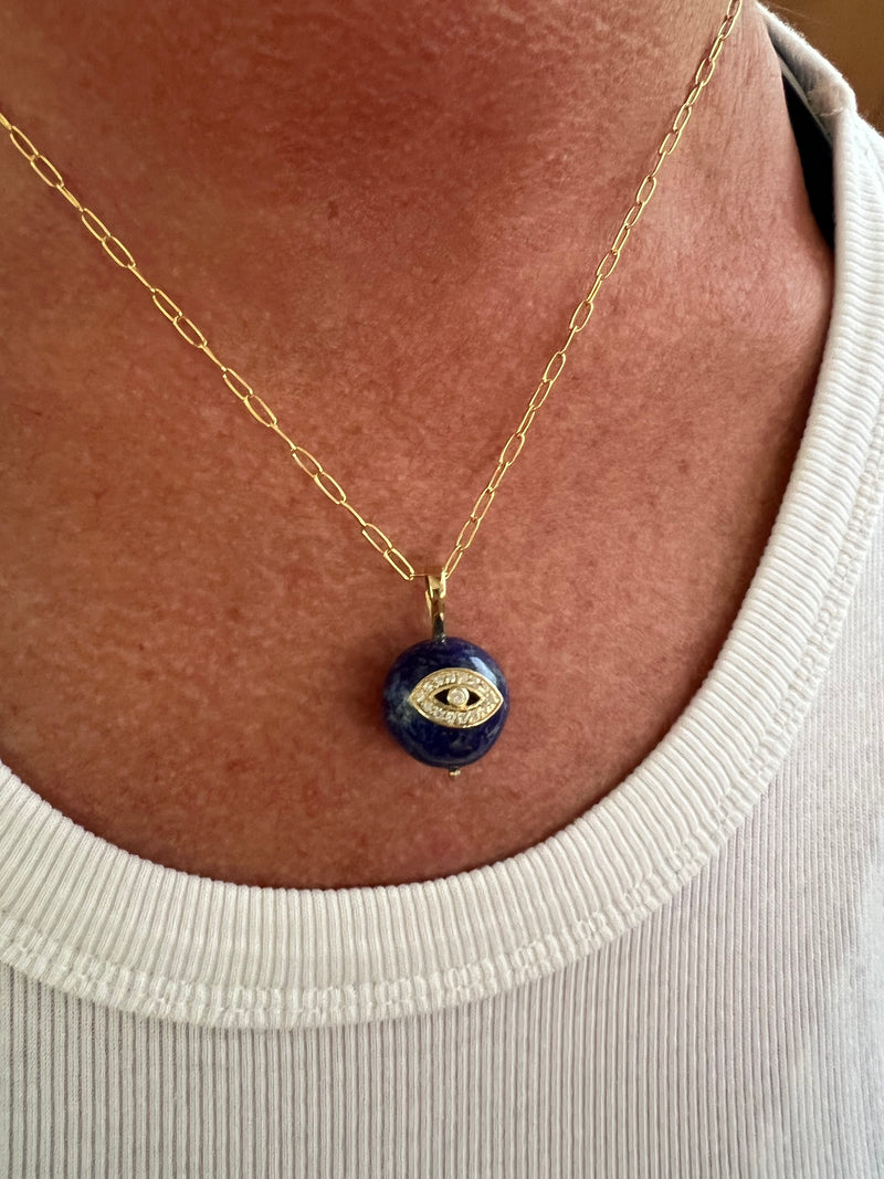 Lapis Diamond Eye Pendant Necklace