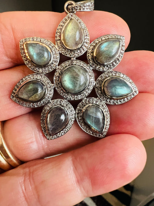 Large Labradorite Diamond Pendant
