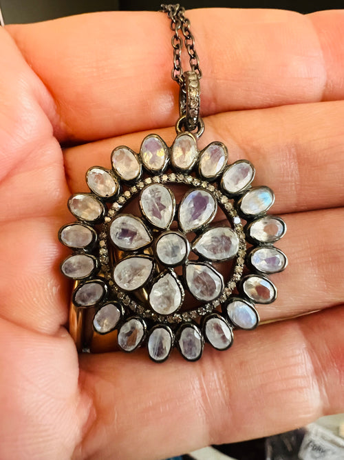 Medium Moonstone Diamond Pendant