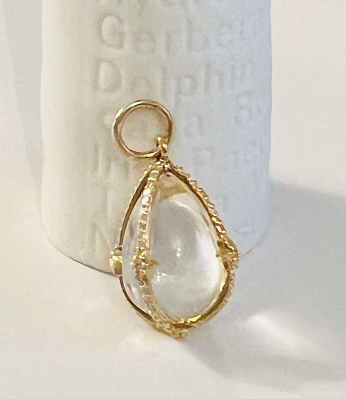 14k Gold Crystal & Diamond Teardrop Pendant Charm
