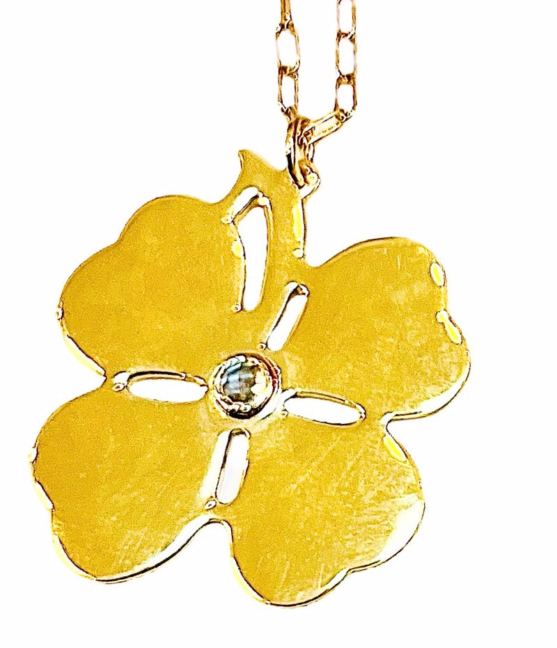 Large Birthstone Clover Pendant Necklace - 12 Gemstone Options