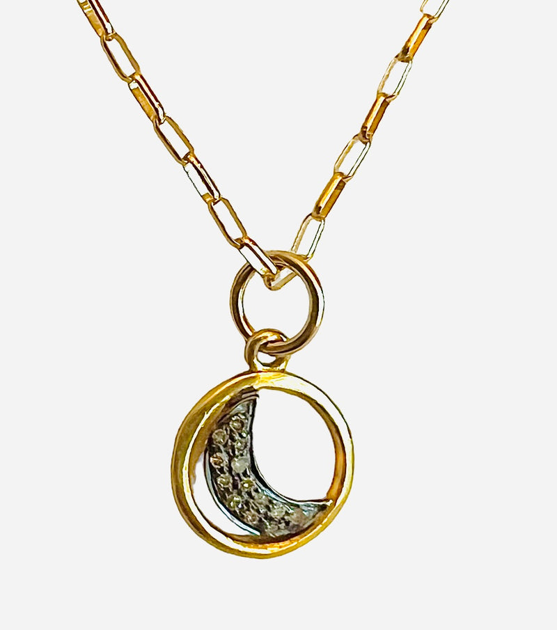 Gold Diamond Moon Pendant Necklace