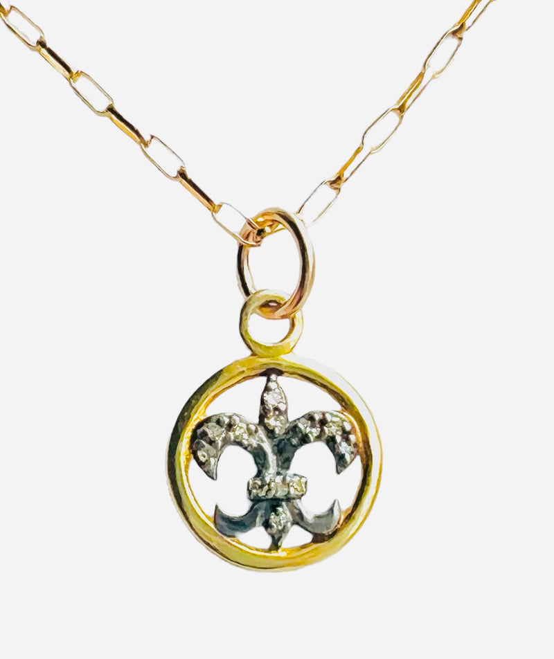 Golden Fleur De Lis Diamond Pendant Necklace