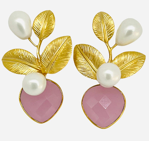 Pearl Foliage Earring - (4 Gemstone Options)
