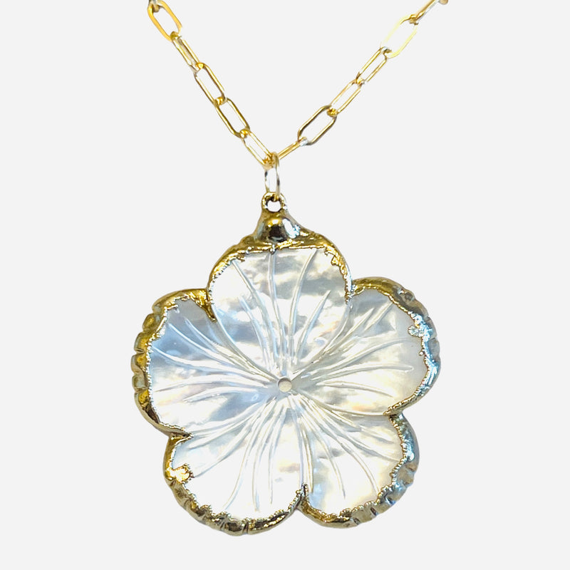 Hollyhocks Mother-of-Pearl Pendant Necklace