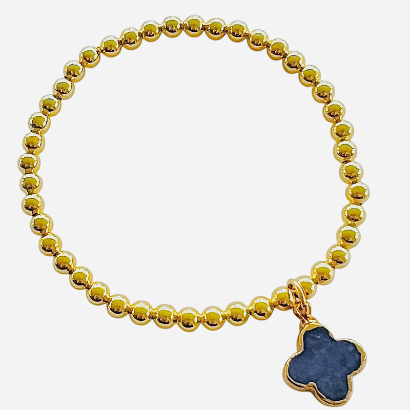 Gemstone Clover Gold Fill beaded Bracelet - 2 Stone Options