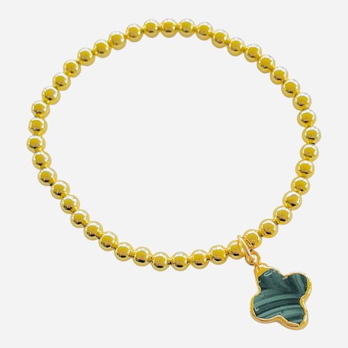 Gemstone Clover Gold Fill beaded Bracelet - 2 Stone Options