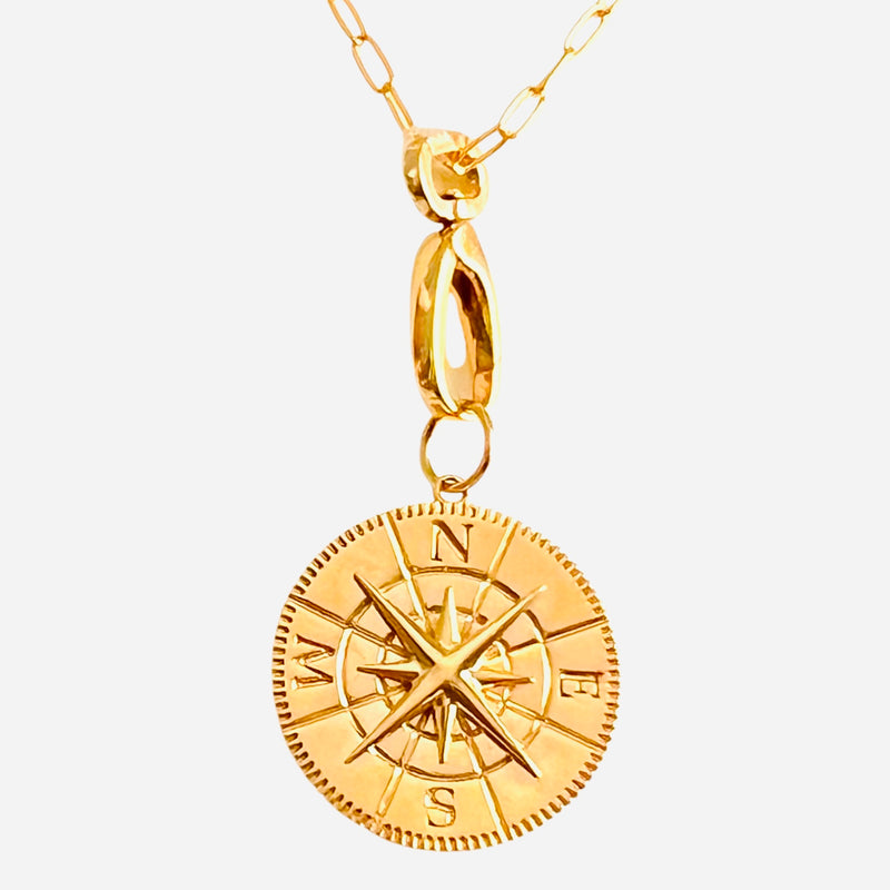 14K Gold Compass Pendant Necklace