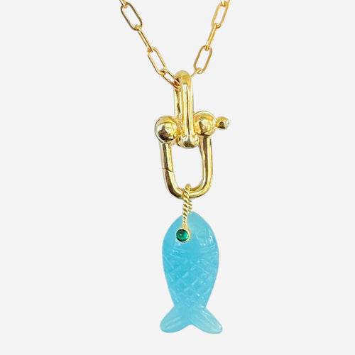Hooked! Fish Pendant Necklace - 4 Gemstone Options