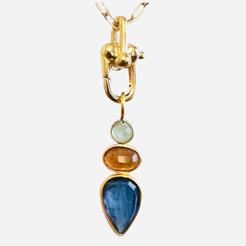 Triple Talisman Blue/Citrine Pendant Necklace