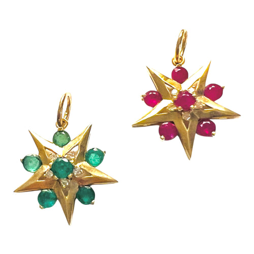 Emerald and Ruby Star 14k Gold Charms
