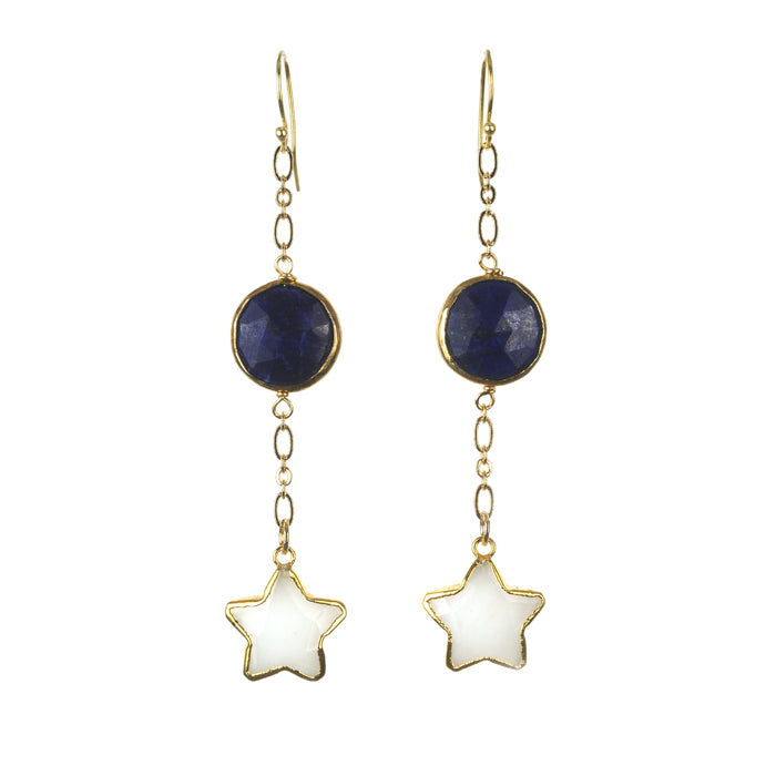 Moon & Star Earring - (5 Gemstone Options)