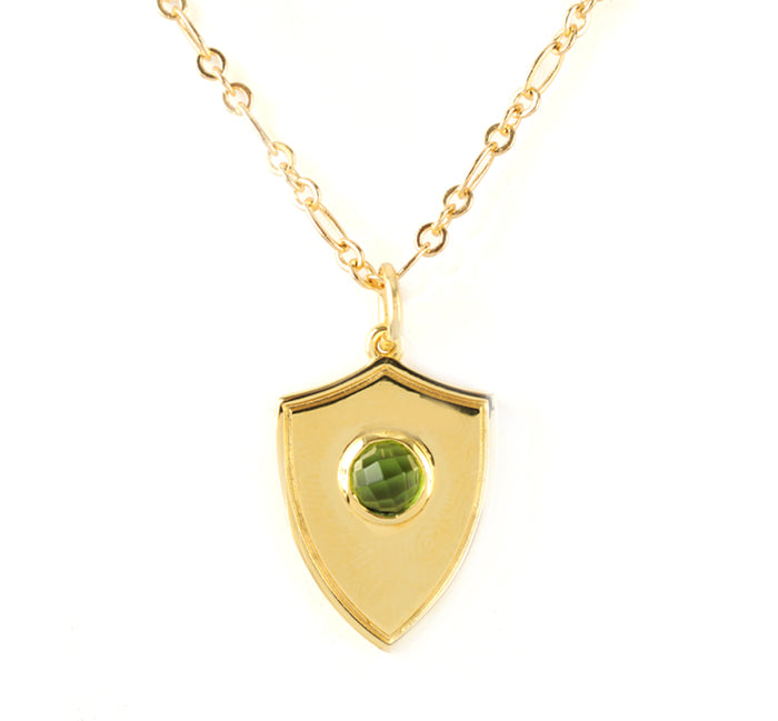 Shield Pendant Necklace - (12 Birthstone Options)