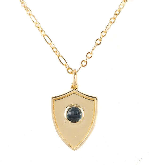 Shield Pendant Necklace - (12 Birthstone Options)
