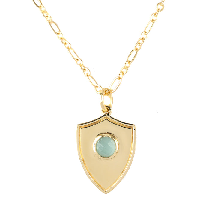 Shield Pendant Necklace - (12 Birthstone Options)