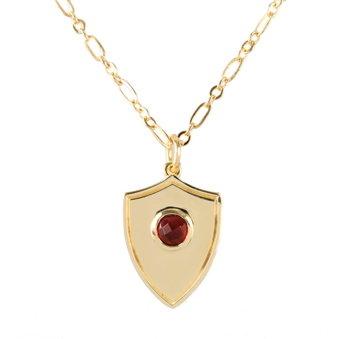 Shield Pendant Necklace - (12 Birthstone Options)