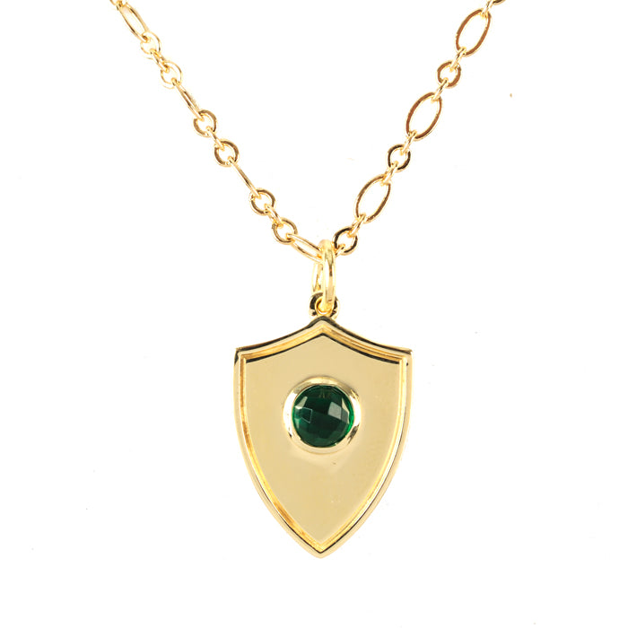 Shield Pendant Necklace - (12 Birthstone Options)