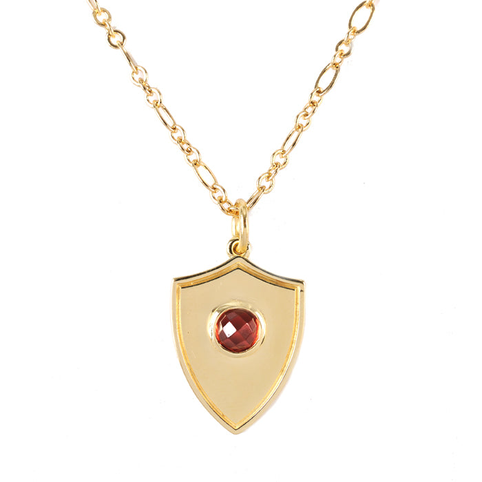 Shield Pendant Necklace - (12 Birthstone Options)