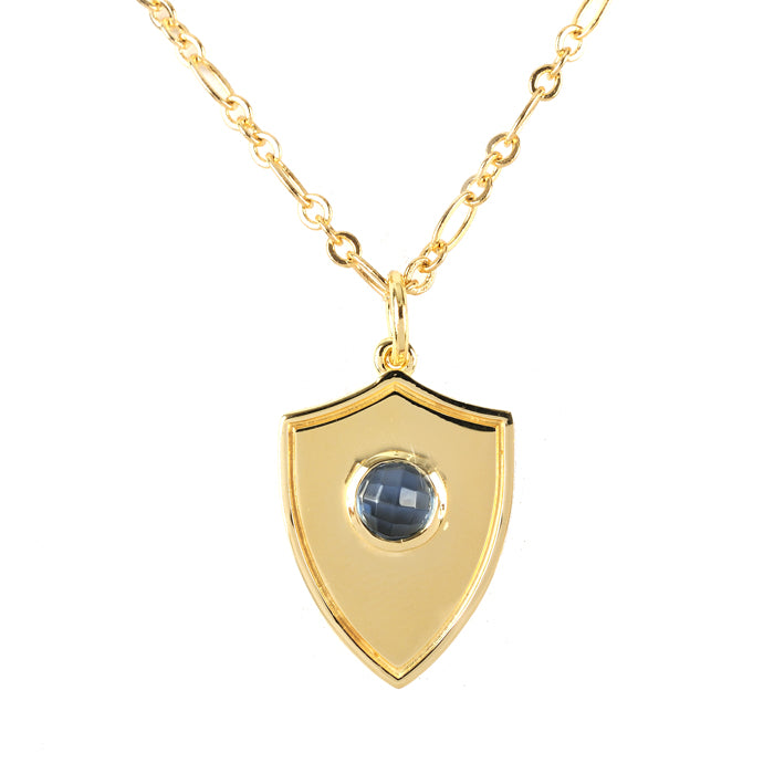 Shield Pendant Necklace - (12 Birthstone Options)