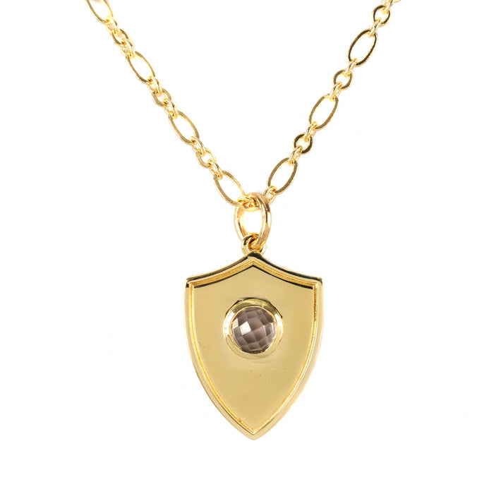 Shield Pendant Necklace - (12 Birthstone Options)