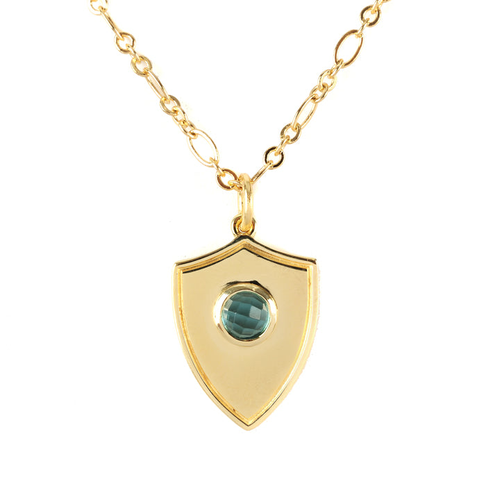Shield Pendant Necklace - (12 Birthstone Options)