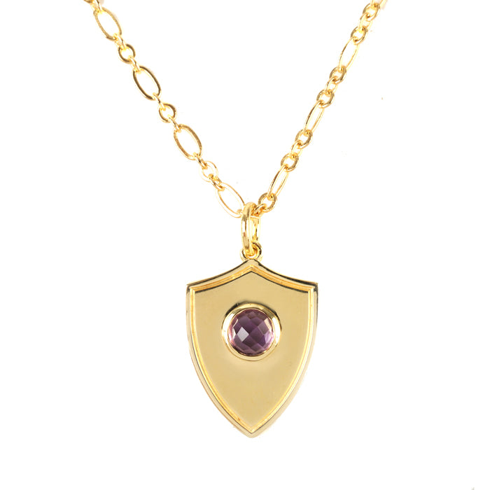 Shield Pendant Necklace - (12 Birthstone Options)