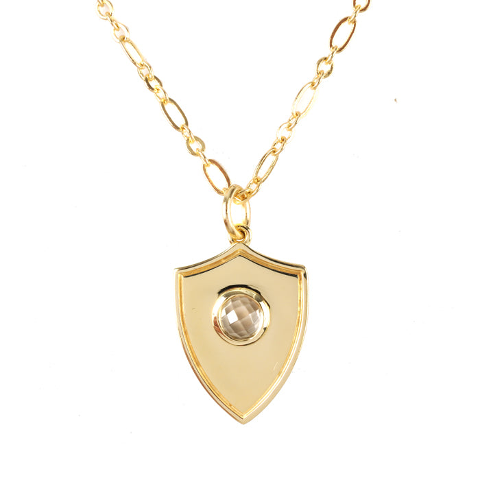 Shield Pendant Necklace - (12 Birthstone Options)