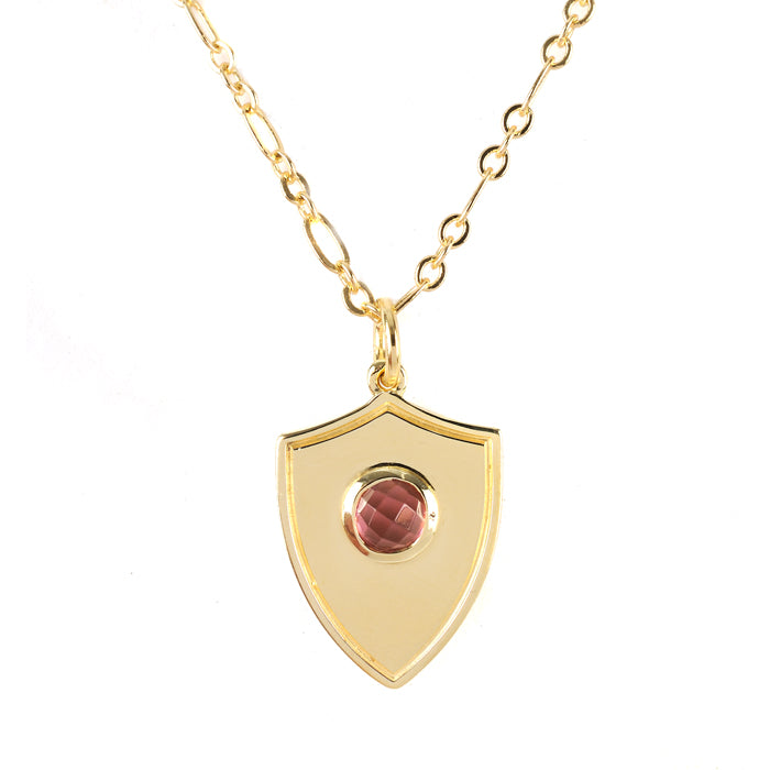 Shield Pendant Necklace - (12 Birthstone Options)