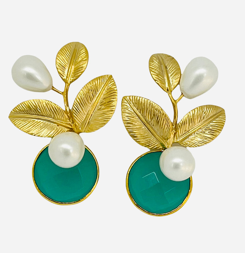 Pearl Foliage Earring - (4 Gemstone Options)