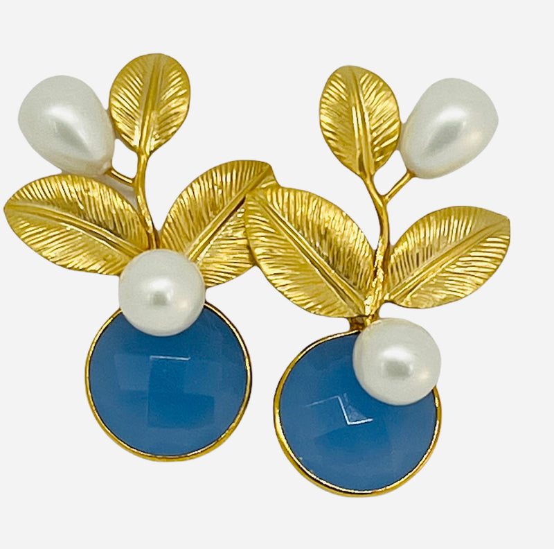 Pearl Foliage Earring - (4 Gemstone Options)